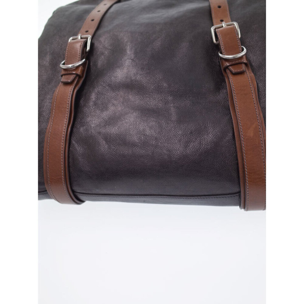Prada Weekender Glace Leather Shoulder Brown Black Bag Calf - Picture 7 of 9